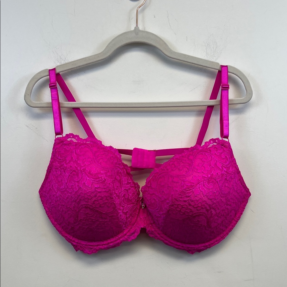 Smart & Sexy Women's Vibrant Bright Pink Lace Push Up Bra Size 42D